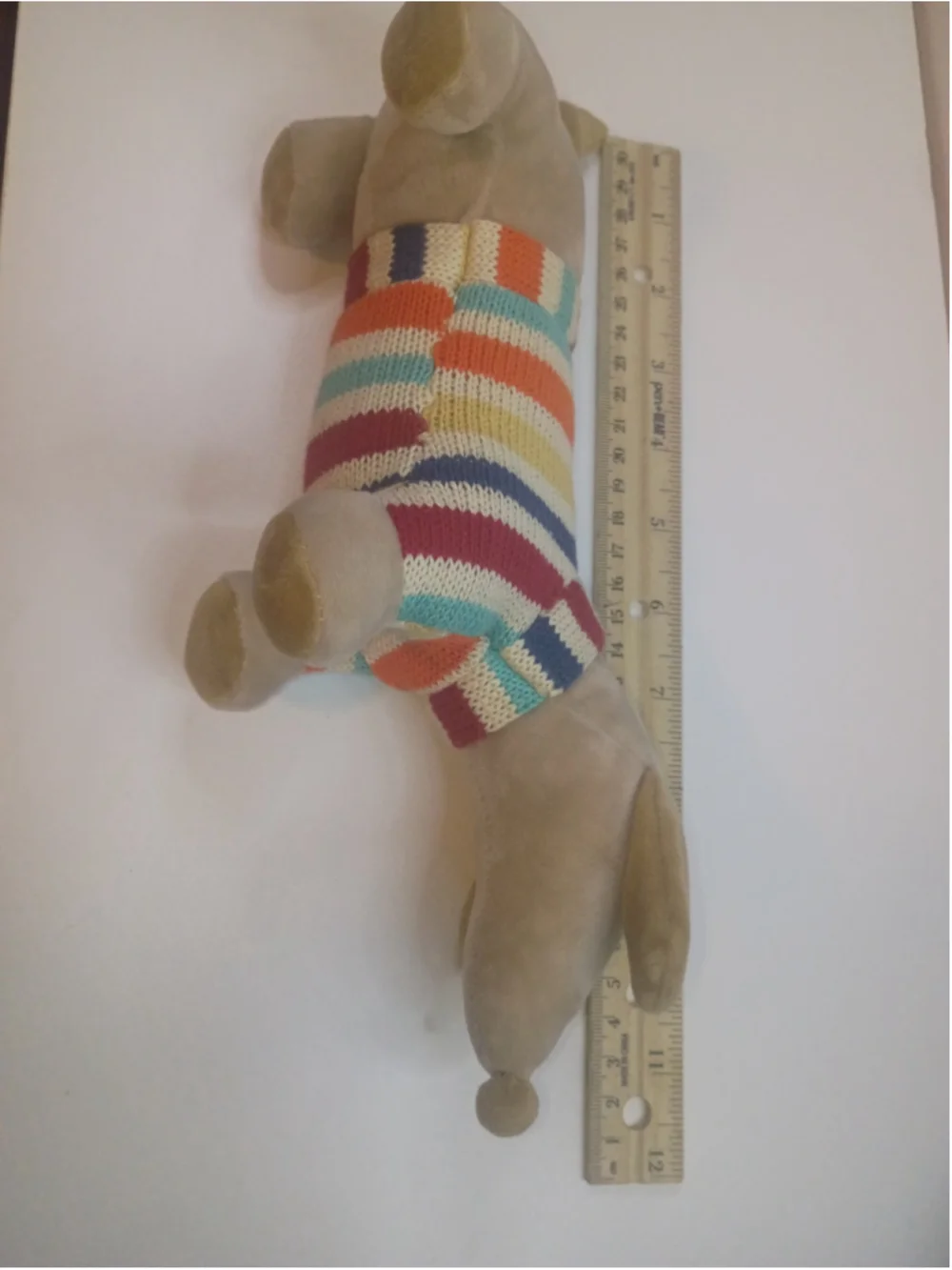 Creative co-op plush Daahshund toy Brown biggie in stripe sweater